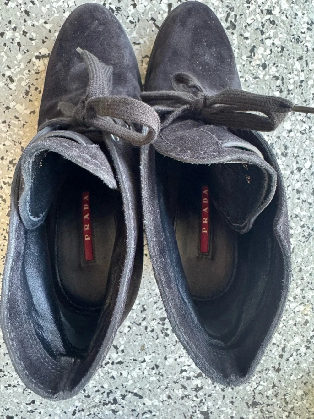 Prada suede black hidden wedge ankle boots women’s 37 pre owned - Picture 5 of 10